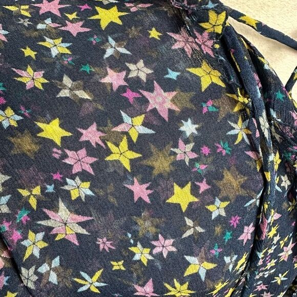 Zadig & Voltaire Blue Star Print Dress Chiffon Short Slvs Maxi Boho Size M - Picture 12 of 14